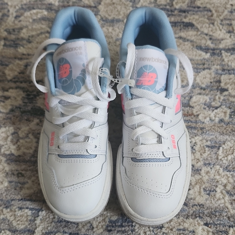 New Balance Kids' White and Light Blue Sneakers
